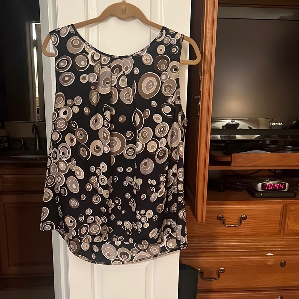 Nine West Black and Brown Circle Pattern Blouse